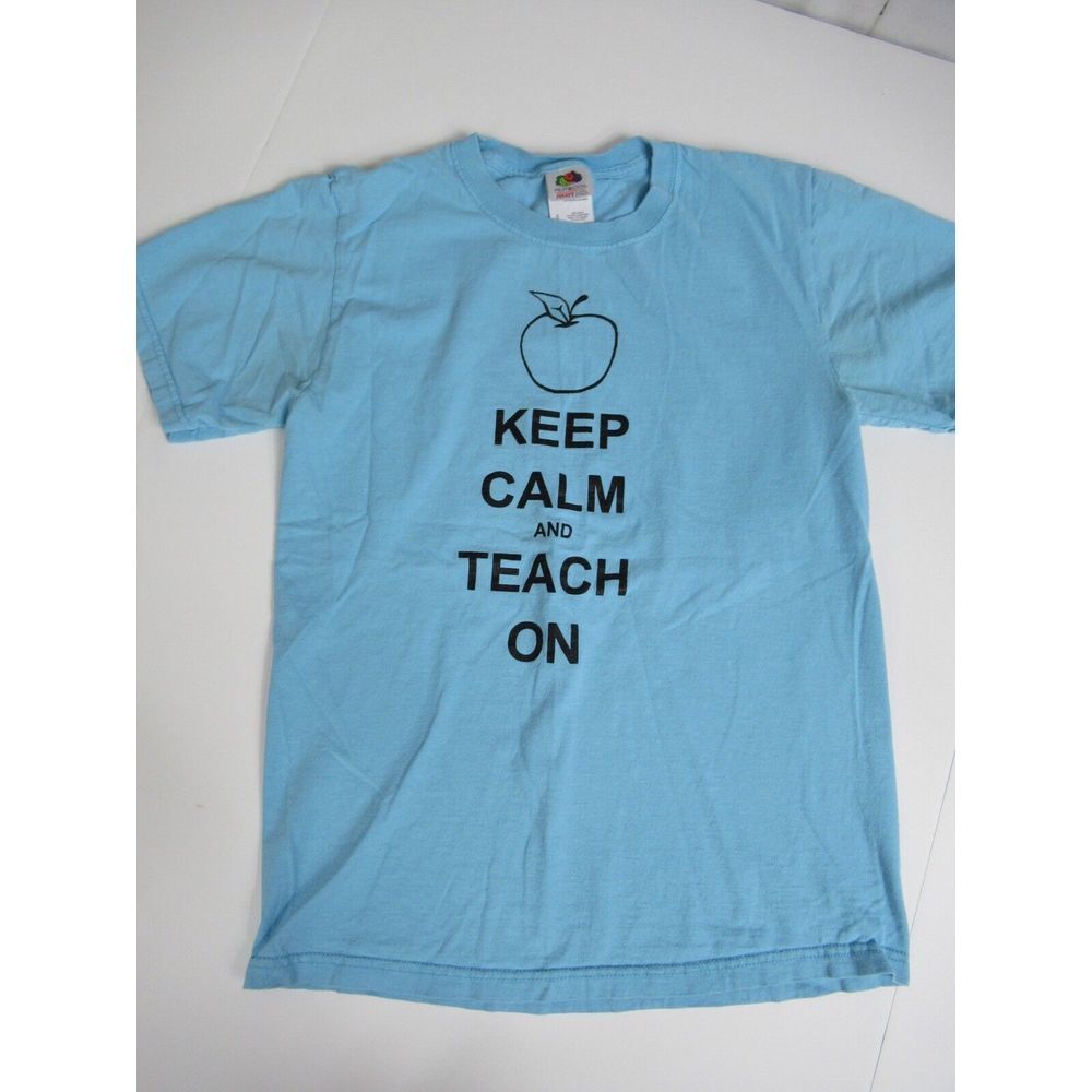Keep Calm And Teach‎ On T-shirt Light Blue Size Adult Small Shortsleeve